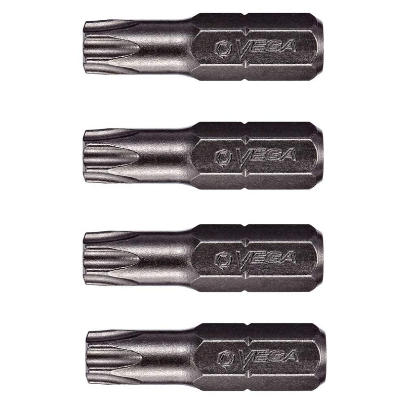 VEGA T25 TORX Security Star Bits. Professional Grade Â¼ Inch Hex Shank TORX T-25 S2 Steel 1" Security Star Bits. 125TT25A-4 (Pack of 4)